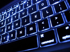 a keyboard glowing blue