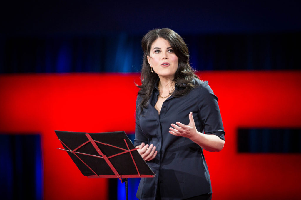 Monica Lewinsky speaking at a TED conference